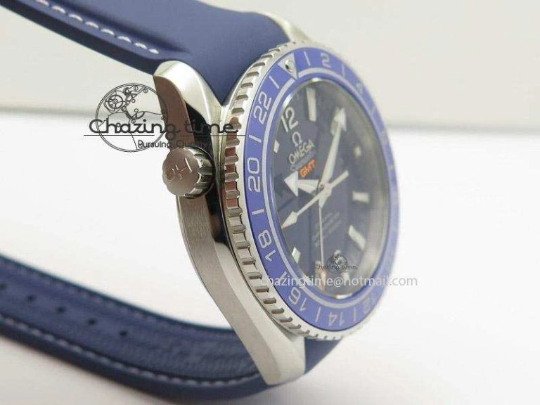 Seamaster Planet Ocean GMT 600M Blue Dial SS On Blue Rubber Strap A WrinkleFree 8278