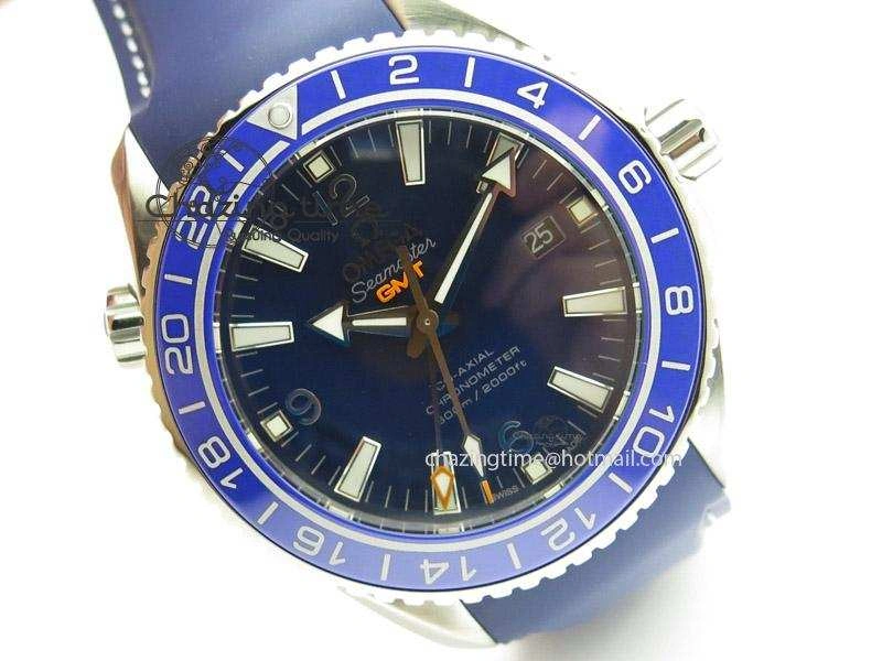 Seamaster Planet Ocean GMT 600M Blue Dial SS On Blue Rubber Strap A WrinkleFree 8278