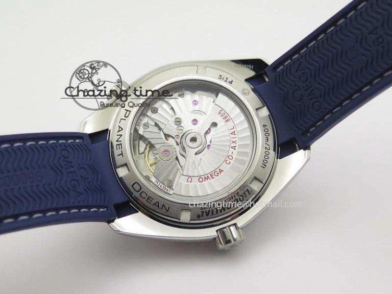 Seamaster Planet Ocean GMT 600M Blue Dial SS On Blue Rubber Strap A WrinkleFree 8278
