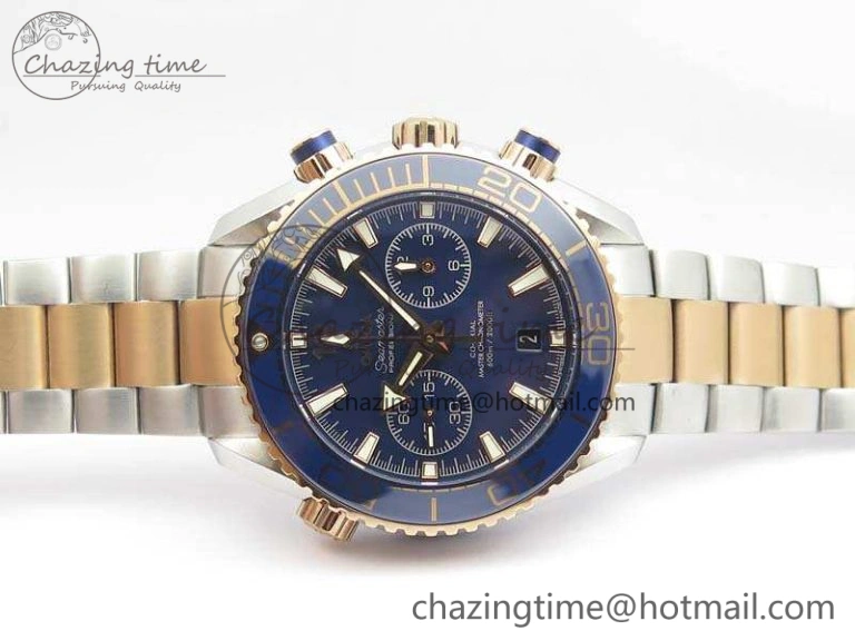 OnTrend Seamaster Pro Chrono SS RG OM Best Edition Blue Ceramic Blue Dial On SS RG Bracelet A 8129