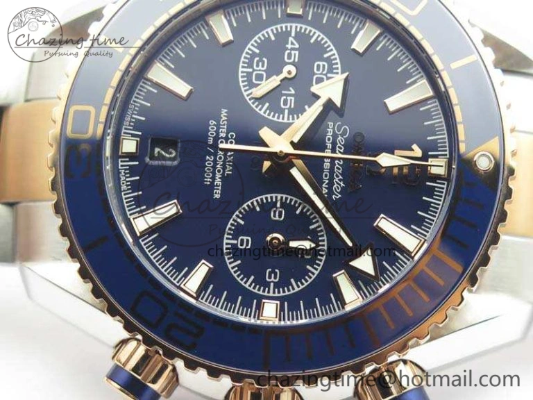 OnTrend Seamaster Pro Chrono SS RG OM Best Edition Blue Ceramic Blue Dial On SS RG Bracelet A 8129