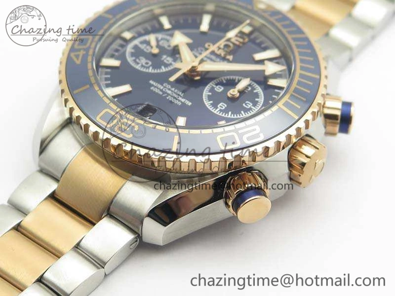 OnTrend Seamaster Pro Chrono SS RG OM Best Edition Blue Ceramic Blue Dial On SS RG Bracelet A 8129