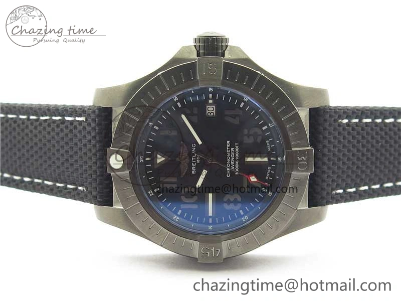 Modern Seawolf 45mm DLC B50 1:1 BestEdition SuperLumed Black Dial Black Numeral Markers on Black Nylon Strap A2824(SuperThick Crystal) 5559