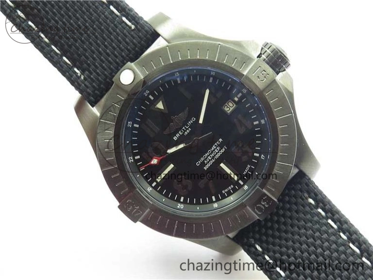 Modern Seawolf 45mm DLC B50 1:1 BestEdition SuperLumed Black Dial Black Numeral Markers on Black Nylon Strap A2824(SuperThick Crystal) 5559