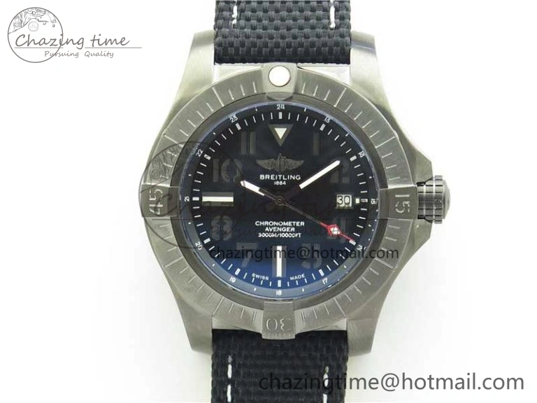 Modern Seawolf 45mm DLC B50 1:1 BestEdition SuperLumed Black Dial Black Numeral Markers on Black Nylon Strap A2824(SuperThick Crystal) 5559