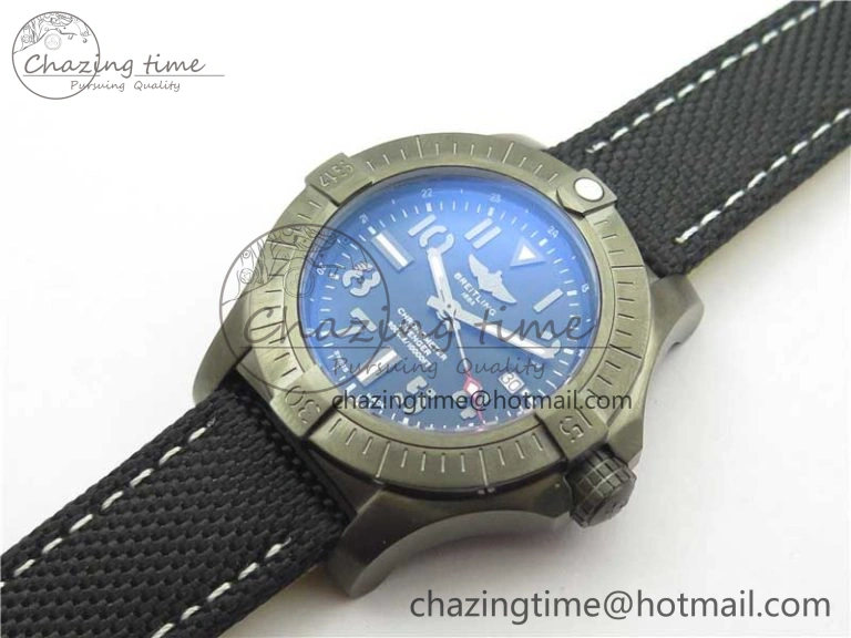 Modern Seawolf 45mm DLC B50 1:1 BestEdition SuperLumed Black Dial Black Numeral Markers on Black Nylon Strap A2824(SuperThick Crystal) 5559