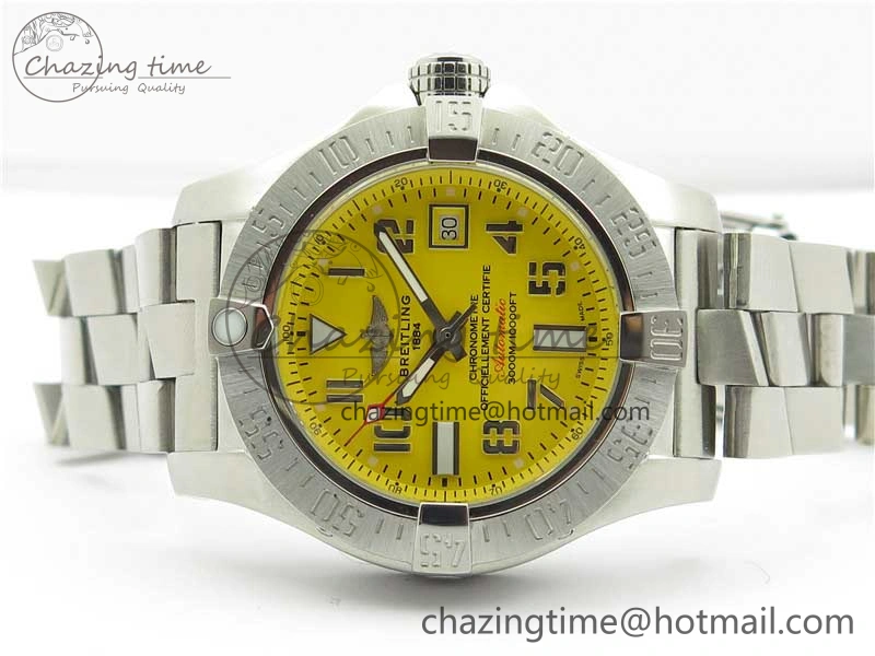 Seawolf 45mm SS B50 1:1 Best Edition SuperLumed Yellow Dial Numeral Markers on SS Bracelet A2824(Super Thick Crystal) QuickDry 5564