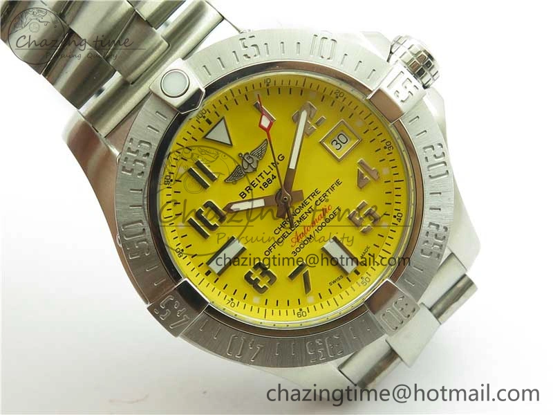 Seawolf 45mm SS B50 1:1 Best Edition SuperLumed Yellow Dial Numeral Markers on SS Bracelet A2824(Super Thick Crystal) QuickDry 5564