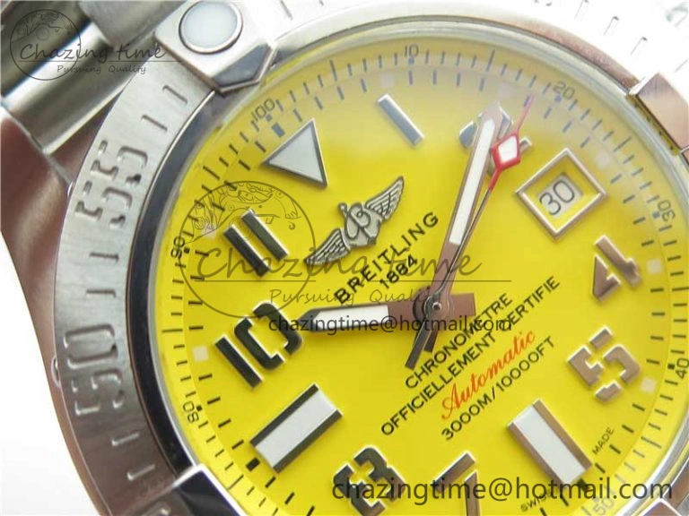 Seawolf 45mm SS B50 1:1 Best Edition SuperLumed Yellow Dial Numeral Markers on SS Bracelet A2824(Super Thick Crystal) QuickDry 5564