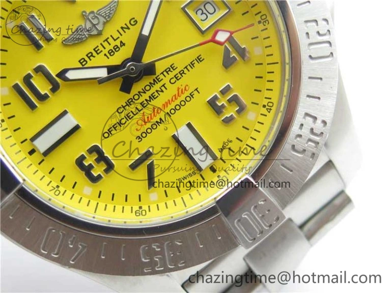 Seawolf 45mm SS B50 1:1 Best Edition SuperLumed Yellow Dial Numeral Markers on SS Bracelet A2824(Super Thick Crystal) QuickDry 5564