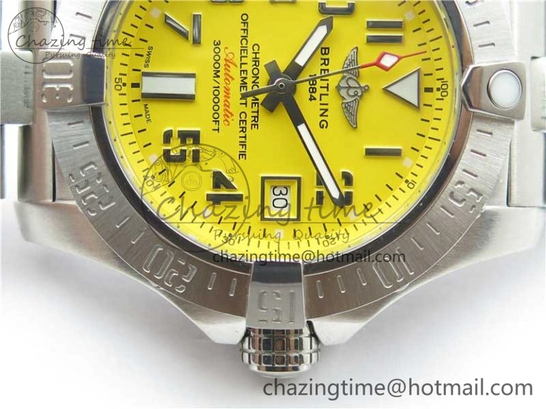 Seawolf 45mm SS B50 1:1 Best Edition SuperLumed Yellow Dial Numeral Markers on SS Bracelet A2824(Super Thick Crystal) QuickDry 5564