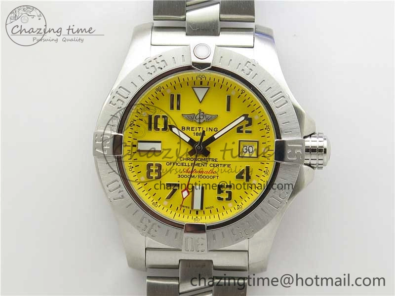 Seawolf 45mm SS B50 1:1 Best Edition SuperLumed Yellow Dial Numeral Markers on SS Bracelet A2824(Super Thick Crystal) QuickDry 5564