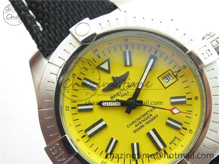 EyeCatching Seawolf 45mm SS B50 1:1 BestEdition SuperLumed Yellow Dial Black Sticks Markers on Black Nylon Strap A2824(SuperThick Crystal) 5560