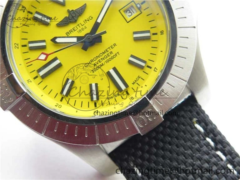 EyeCatching Seawolf 45mm SS B50 1:1 BestEdition SuperLumed Yellow Dial Black Sticks Markers on Black Nylon Strap A2824(SuperThick Crystal) 5560