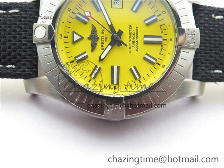 EyeCatching Seawolf 45mm SS B50 1:1 BestEdition SuperLumed Yellow Dial Black Sticks Markers on Black Nylon Strap A2824(SuperThick Crystal) 5560
