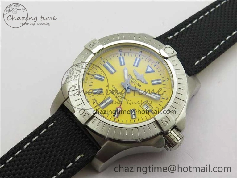 EyeCatching Seawolf 45mm SS B50 1:1 BestEdition SuperLumed Yellow Dial Black Sticks Markers on Black Nylon Strap A2824(SuperThick Crystal) 5560