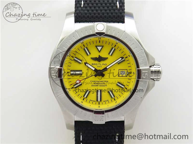 EyeCatching Seawolf 45mm SS B50 1:1 BestEdition SuperLumed Yellow Dial Black Sticks Markers on Black Nylon Strap A2824(SuperThick Crystal) 5560