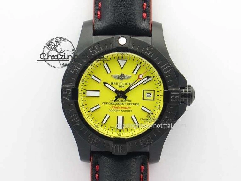 Elegant Seawolf DLC Best Edition Superlumed Yellow Dial On Leather Strap A2836 (Super Thick Crystal) 5752
