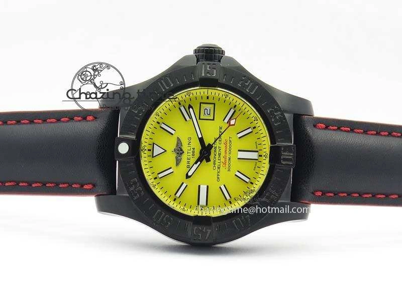 Elegant Seawolf DLC Best Edition Superlumed Yellow Dial On Leather Strap A2836 (Super Thick Crystal) 5752