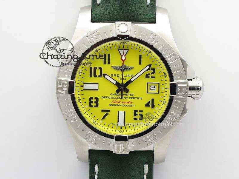 Seawolf SS 1:1 Best Edition Superlumed Yellow Numeral Dial On Leather Strap A FastDry 5755