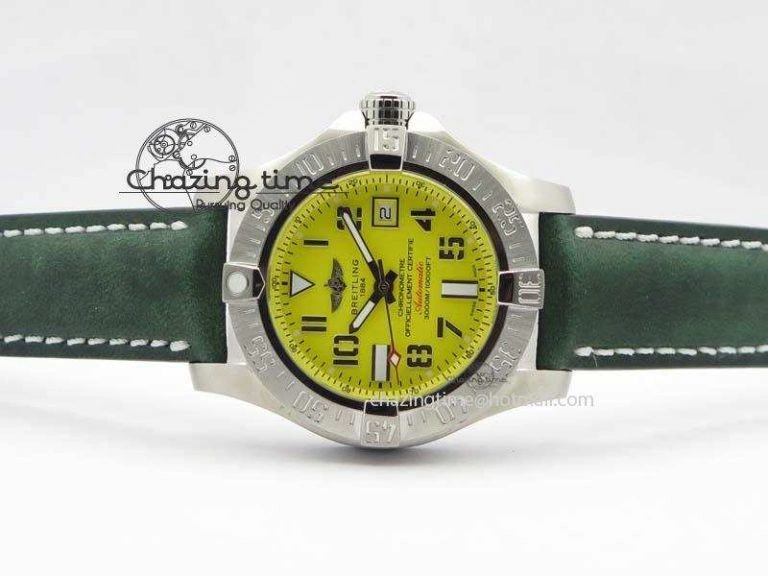 Seawolf SS 1:1 Best Edition Superlumed Yellow Numeral Dial On Leather Strap A FastDry 5755