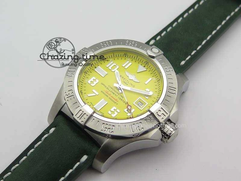 Seawolf SS 1:1 Best Edition Superlumed Yellow Numeral Dial On Leather Strap A FastDry 5755