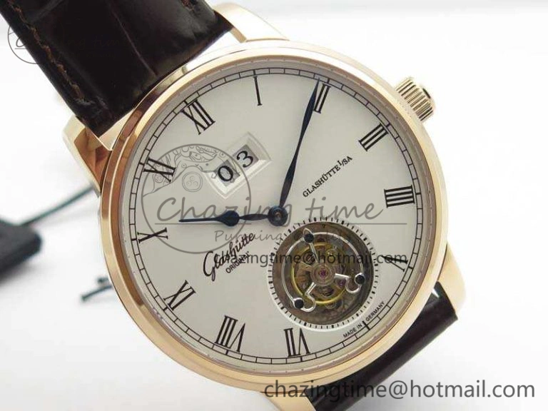 Senator Meissen Tourbillon Double Date RG White Dial On Brown Leather Strap GoodFit 6643