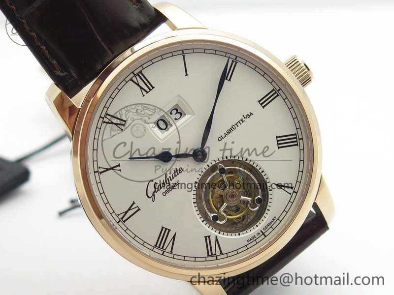 Senator Meissen Tourbillon Double Date RG White Dial On Brown Leather Strap GoodFit 6643