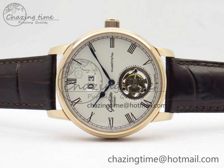 Senator Meissen Tourbillon Double Date RG White Dial On Brown Leather Strap GoodFit 6643