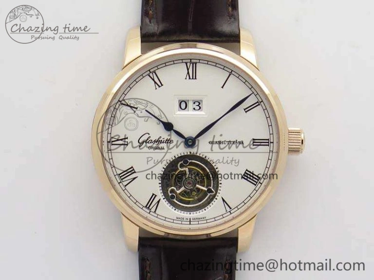 Senator Meissen Tourbillon Double Date RG White Dial On Brown Leather Strap GoodFit 6643