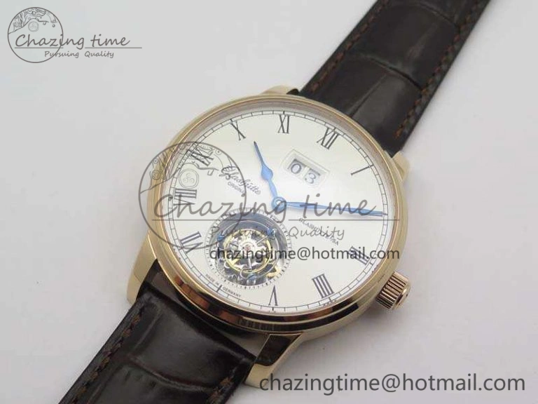 Senator Meissen Tourbillon Double Date RG White Dial On Brown Leather Strap GoodFit 6643