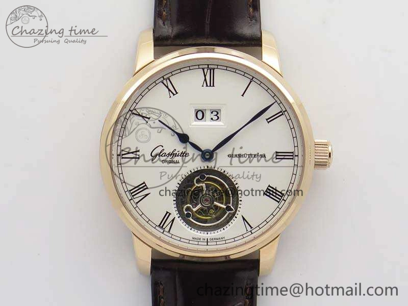 Senator Meissen Tourbillon Double Date RG White Dial On Brown Leather Strap GoodFit 6643