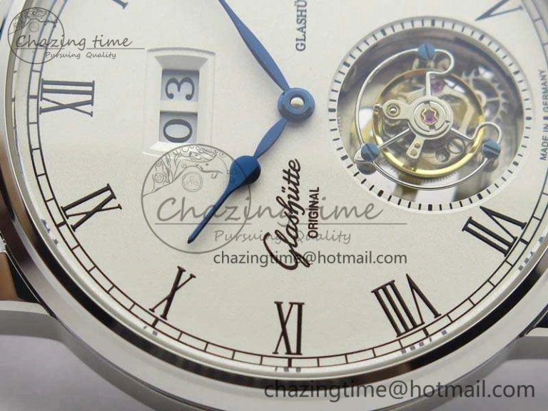 SportInspired Senator Meissen Tourbillon Double Date SS White Dial On Black Leather Strap 6642