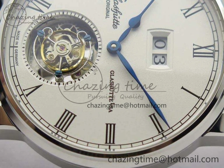 SportInspired Senator Meissen Tourbillon Double Date SS White Dial On Black Leather Strap 6642