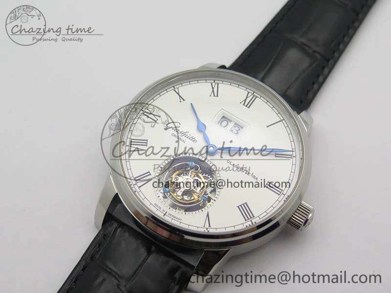 SportInspired Senator Meissen Tourbillon Double Date SS White Dial On Black Leather Strap 6642