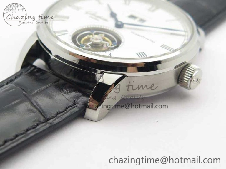SportInspired Senator Meissen Tourbillon Double Date SS White Dial On Black Leather Strap 6642