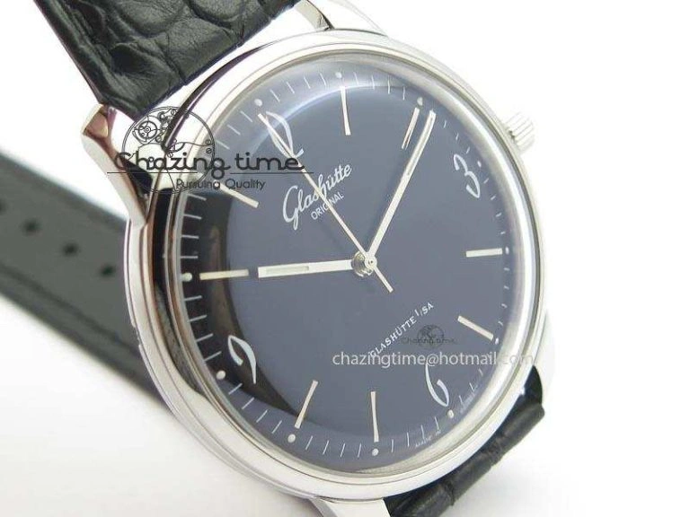 Senator Sixties SS Black Dial On Black Leather Strap A Stretchable 6656