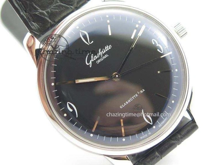 Senator Sixties SS Black Dial On Black Leather Strap A Stretchable 6656