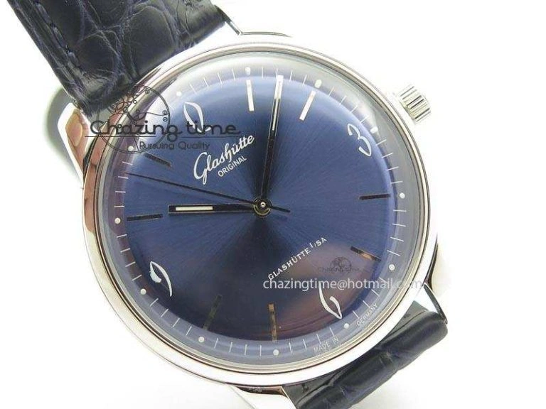 Durable Senator Sixties SS Blue Dial On Black Leather Strap A 6651