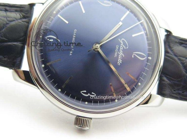 Durable Senator Sixties SS Blue Dial On Black Leather Strap A 6651