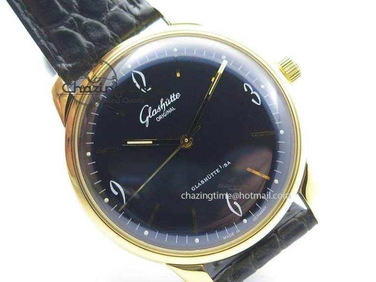 Senator Sixties YG Black Dial On Black Leather Strap A UrbanChic 6650