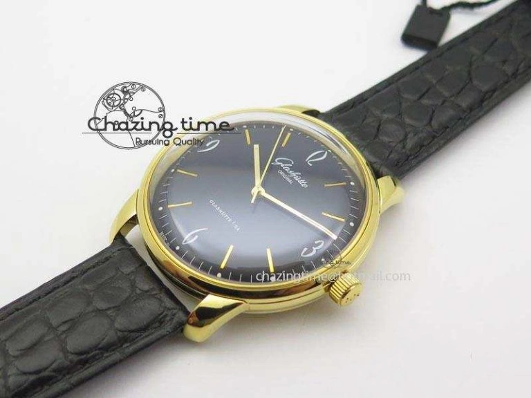 Senator Sixties YG Black Dial On Black Leather Strap A UrbanChic 6650