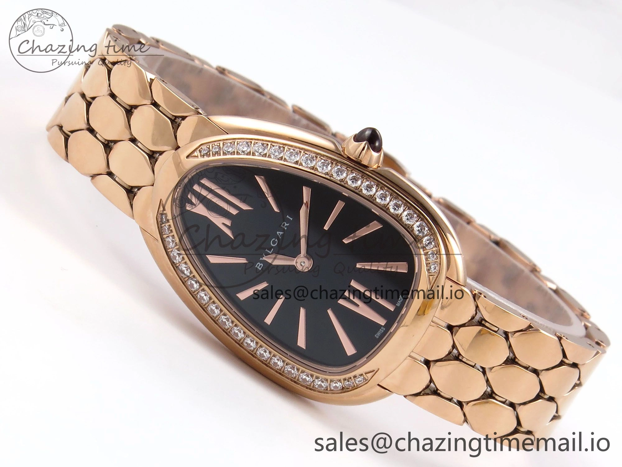 Serpenti Seduttori Watch RG BVF 1:1 Best Edition Black Dial Diamonds Bezel on RG Bracelet Swiss Quartz Lightweight 5814
