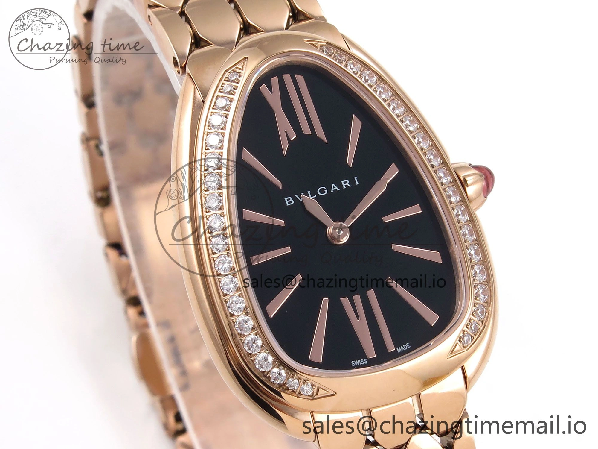 Serpenti Seduttori Watch RG BVF 1:1 Best Edition Black Dial Diamonds Bezel on RG Bracelet Swiss Quartz Lightweight 5814