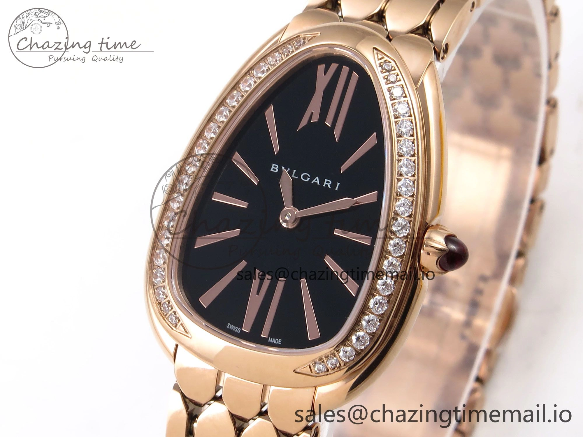 Serpenti Seduttori Watch RG BVF 1:1 Best Edition Black Dial Diamonds Bezel on RG Bracelet Swiss Quartz Lightweight 5814