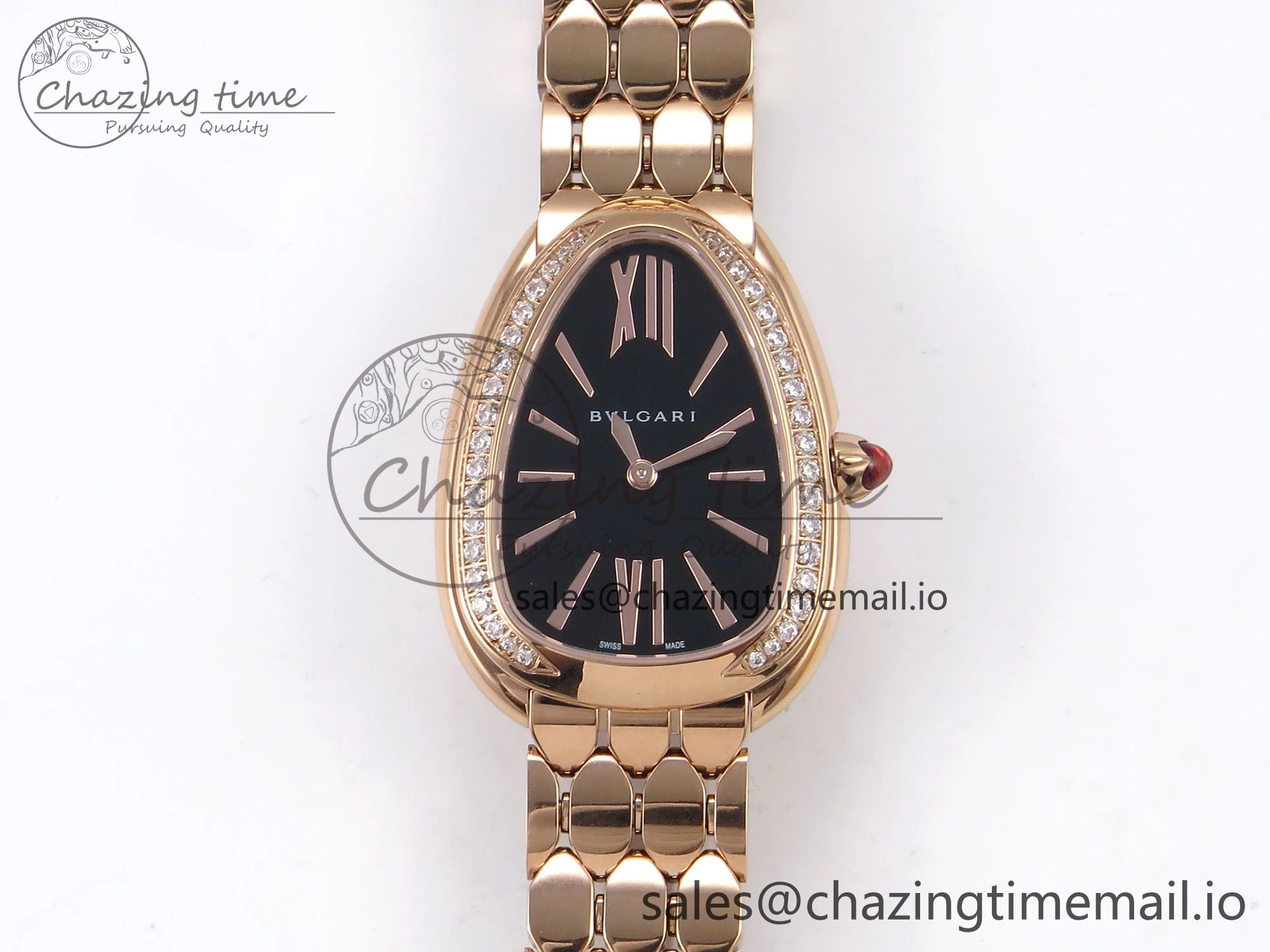 Serpenti Seduttori Watch RG BVF 1:1 Best Edition Black Dial Diamonds Bezel on RG Bracelet Swiss Quartz Lightweight 5814