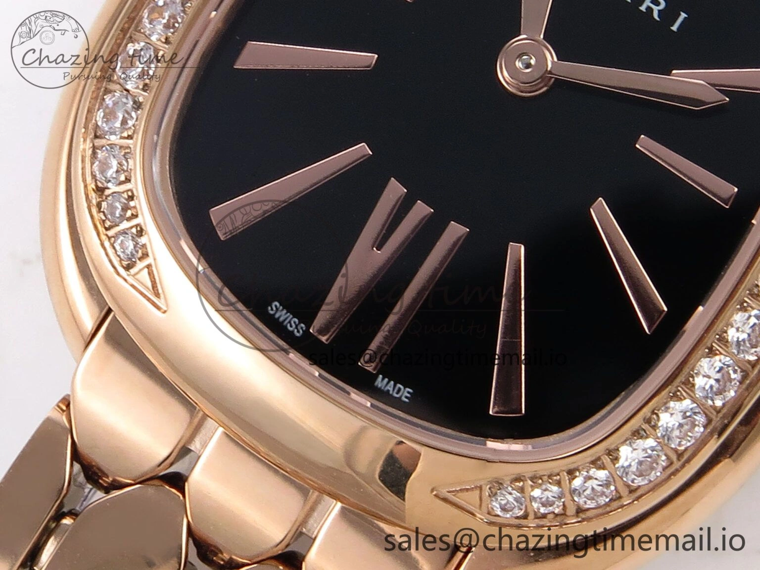Serpenti Seduttori Watch RG BVF 1:1 Best Edition Black Dial Diamonds Bezel on RG Bracelet Swiss Quartz Lightweight 5814