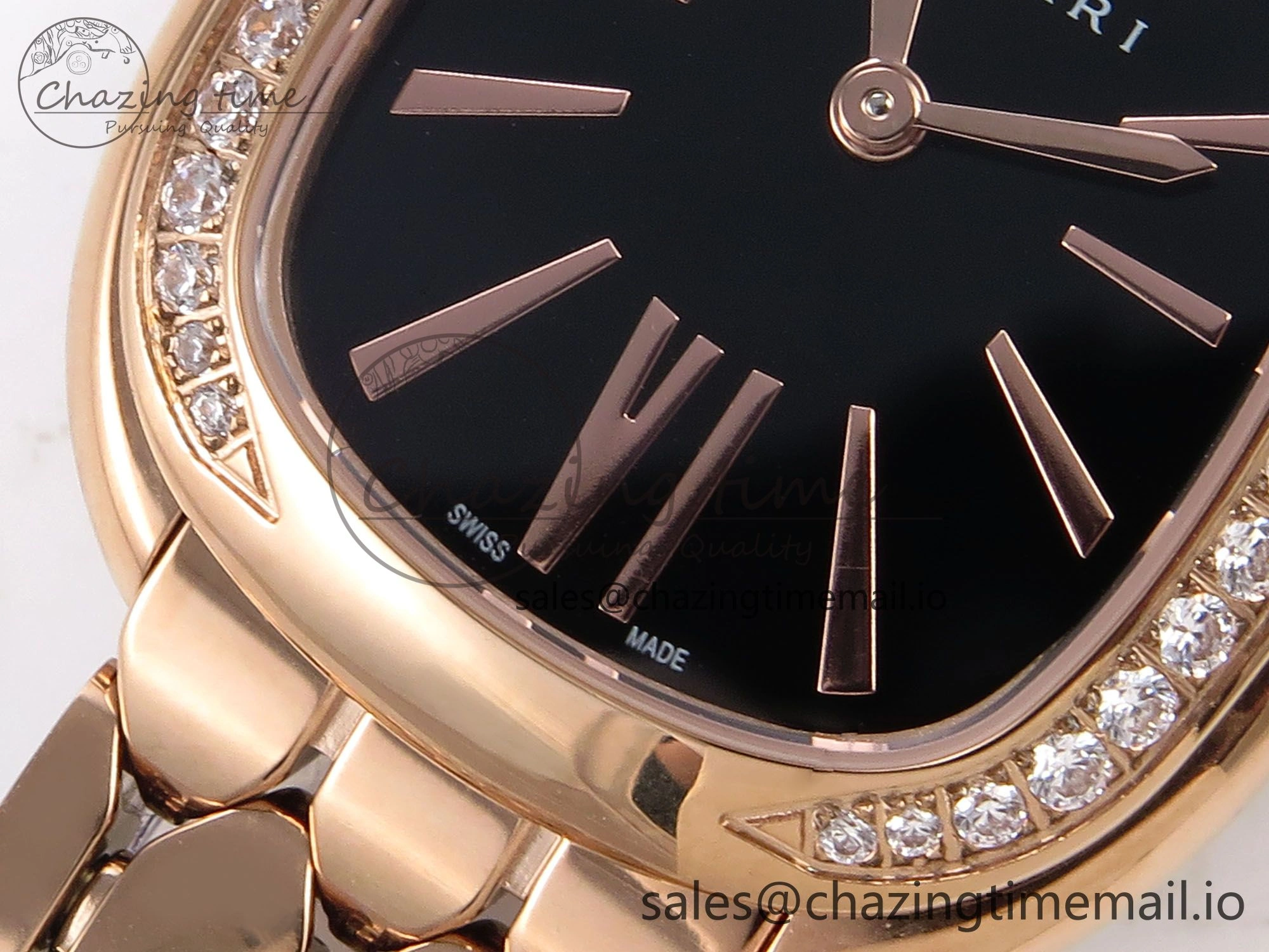 Serpenti Seduttori Watch RG BVF 1:1 Best Edition Black Dial Diamonds Bezel on RG Bracelet Swiss Quartz Lightweight 5814