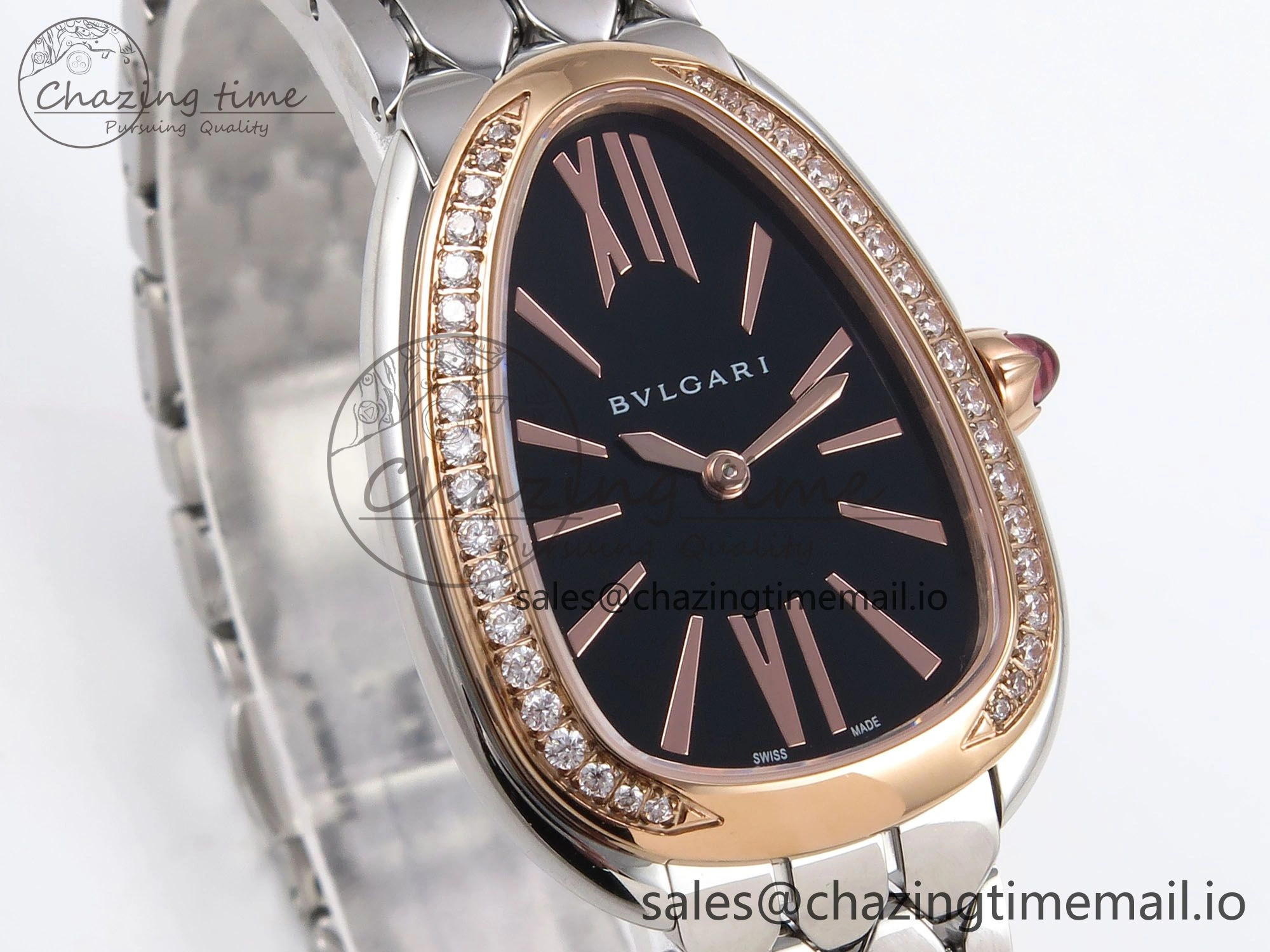 Lightweight Serpenti Seduttori Watch RG BVF 1:1 Best Edition Black Dial Diamonds Bezel on SS Bracelet Swiss Quartz 5813