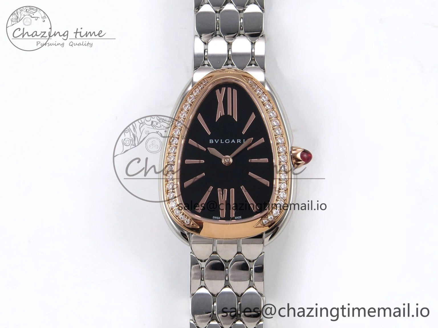 Lightweight Serpenti Seduttori Watch RG BVF 1:1 Best Edition Black Dial Diamonds Bezel on SS Bracelet Swiss Quartz 5813